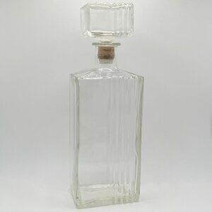 Vintage MCM Thatcher Clear Glass Decanter Rectangular Ribbed W/ Stopper Barware